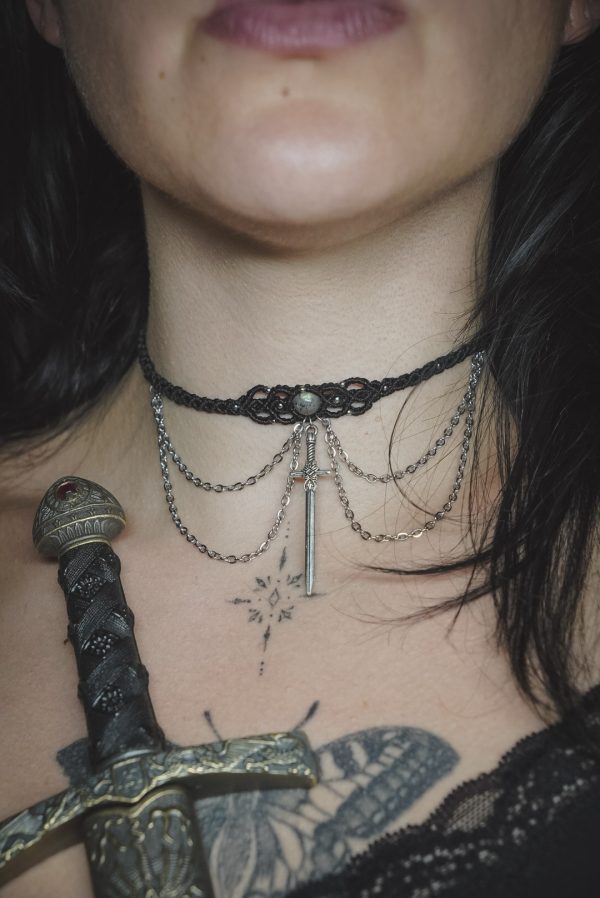wearing a necklace