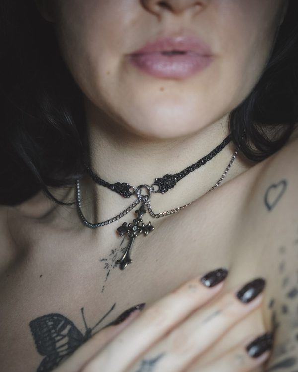 brigid necklace being on a neck